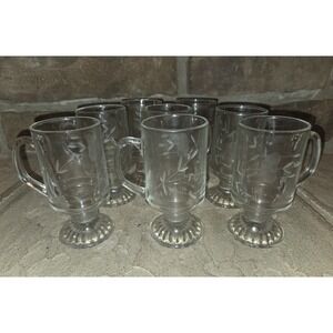Set 8 VINTAGE PRINCESS HOUSE Irish Coffee Mugs Crystal Heritage Etched Glass